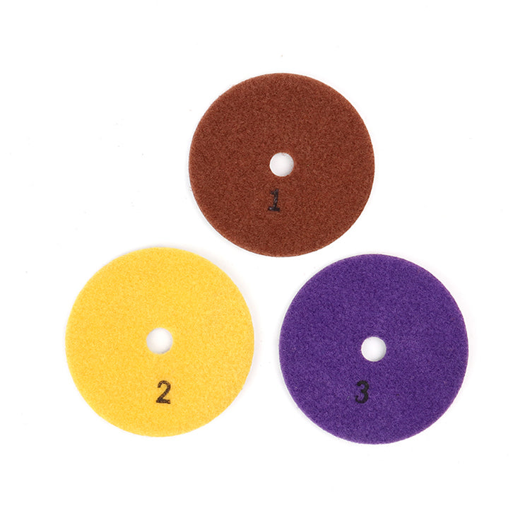 Full set of 4-inch 3-step diamond polishing pads (Step 1, 2, 3), professional stone restoration kit saving 50% labor time from Diamond Pads Factory