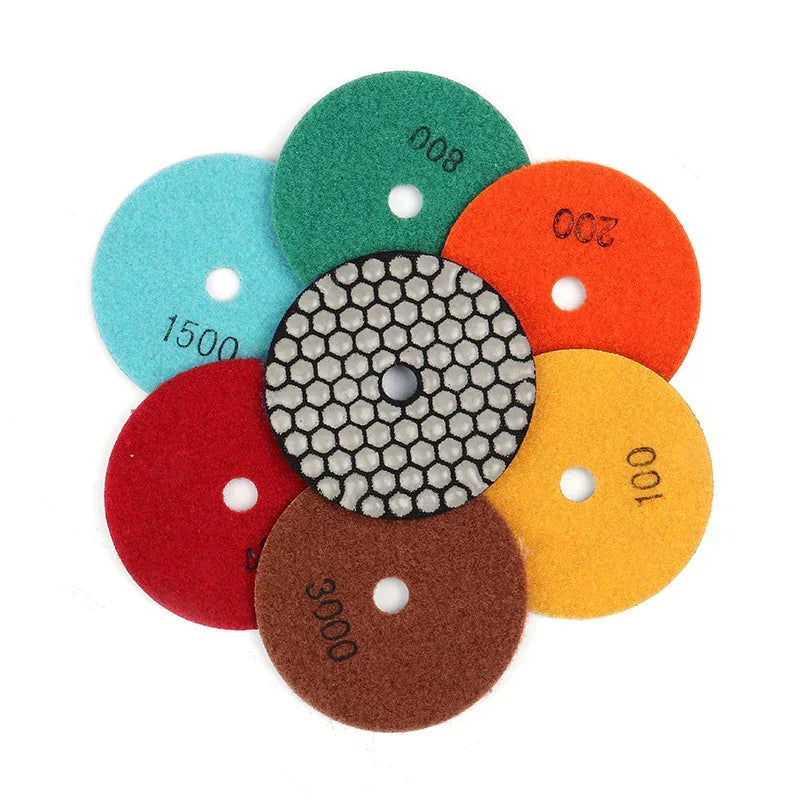 KAIYI-DPF-CUST-01 3-inch 4-inch Dry Diamond Polishing Pads 7-step grit set aggressive cutting for marble granite stone | KAIYI