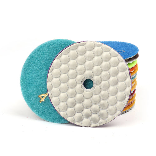 Dry stone polishing pad 3-inch 4-inch 6-step honeycomb segment stacked side view | KAIYI
