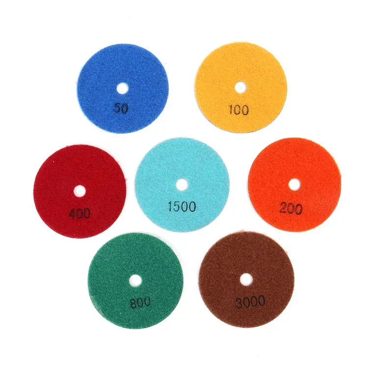 Dry stone polishing pad 3-inch 4-inch grit sequence 50-3000 arranged in row | KAIYI