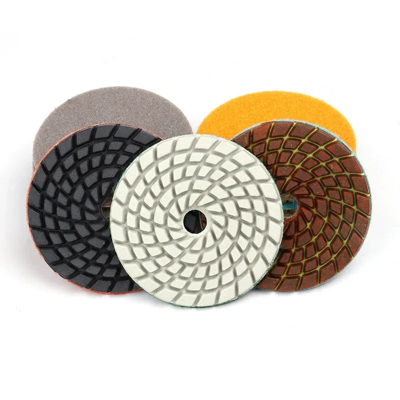 Wet concrete terrazzo polishing pad 4-inch 3-step complete kit laid flat | KAIYI
