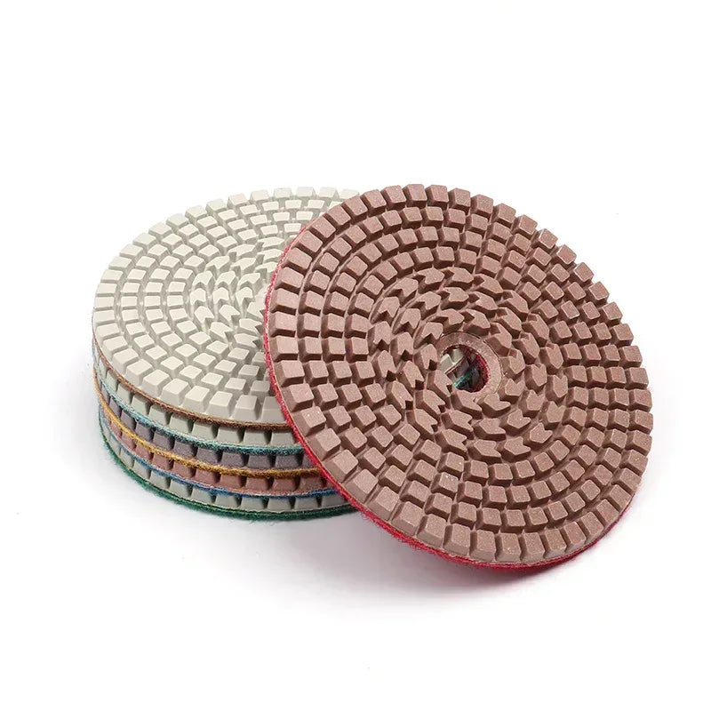 Wet granite marble quartz polishing pad 4-inch bulk set stacked view | KAIYI